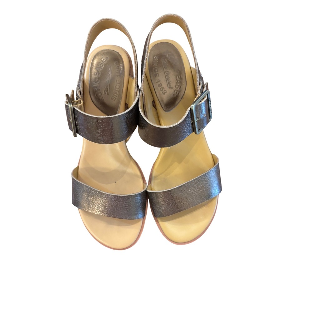 Kork-Ease Women Bronze Metallic Leather Block Heel Slingback Sandals Size 7M - Picture 2 of 9